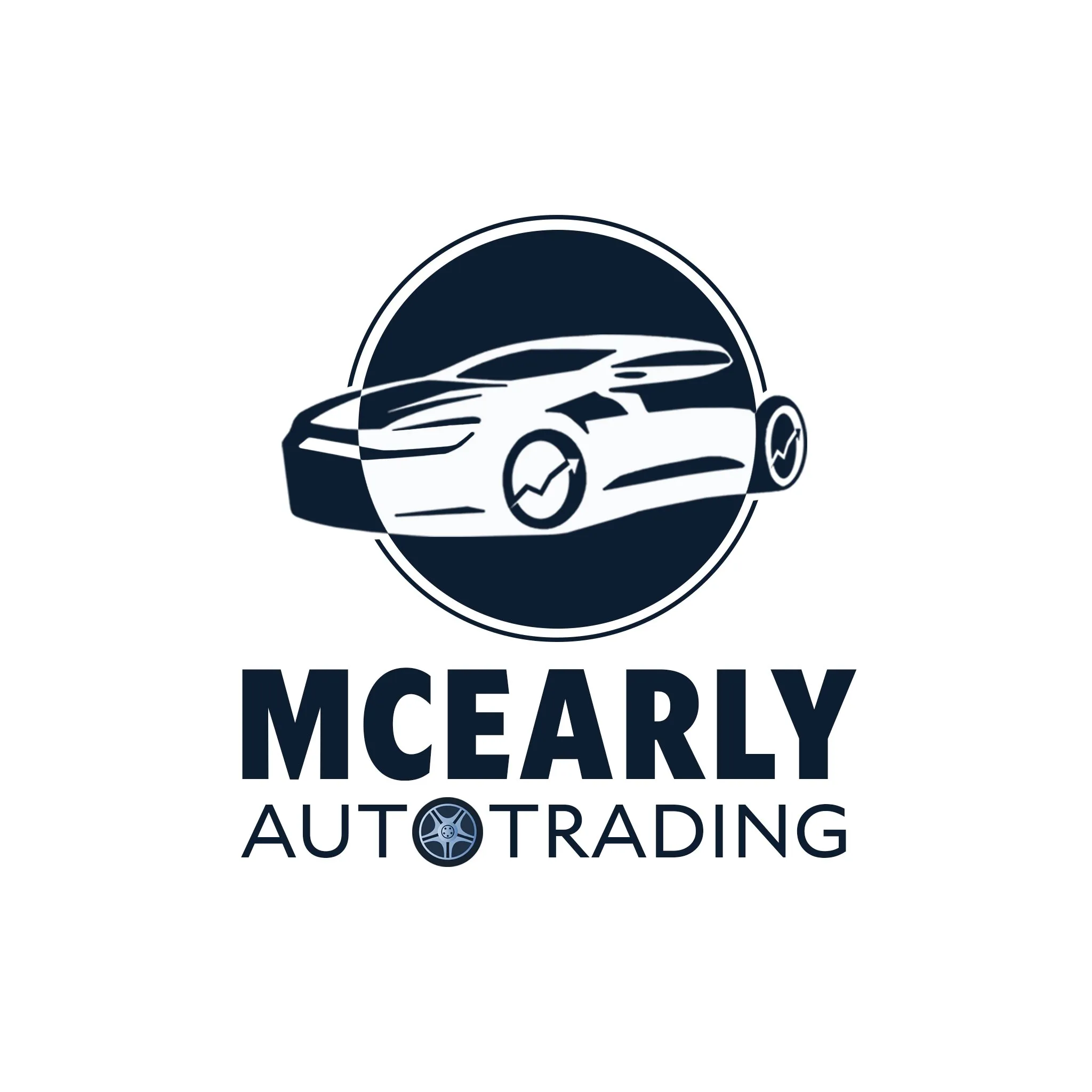 McEarly Auto Trading logo: a navy circle with a sports car outline above bold "MCEARLY" lettering.