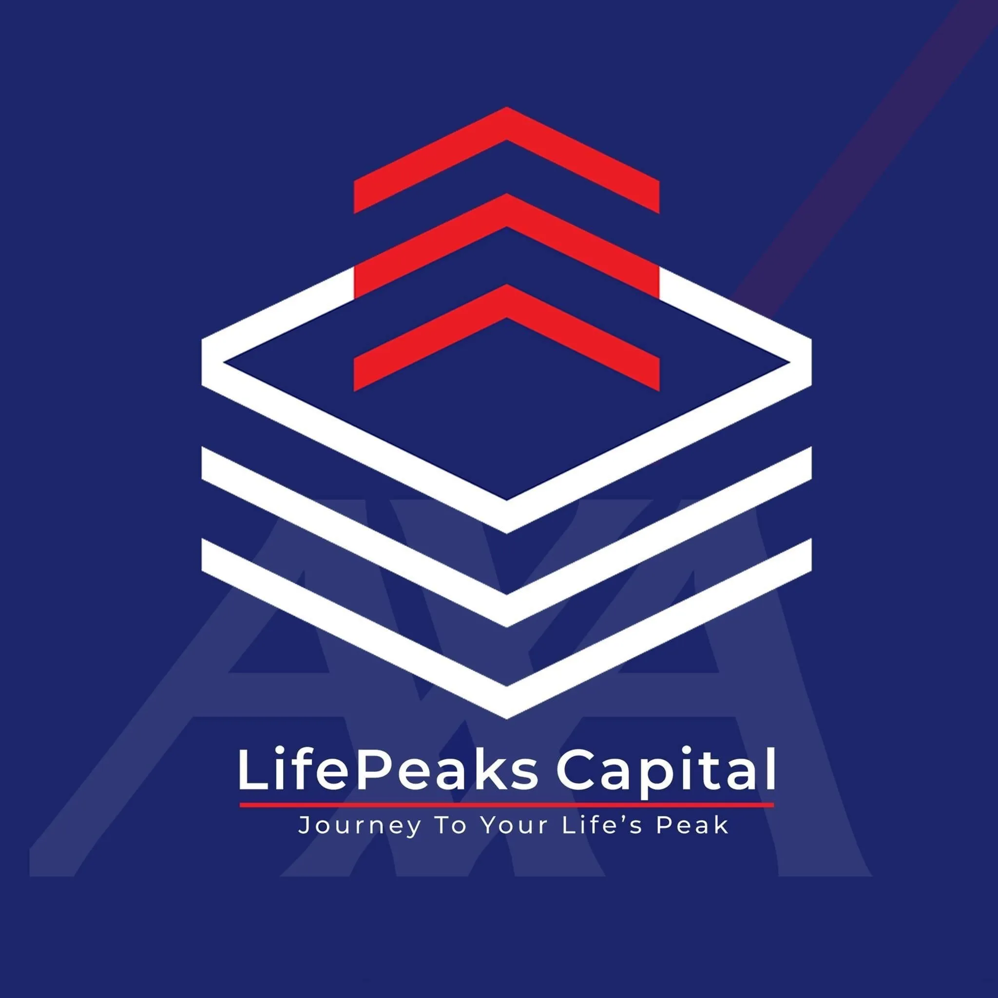 LifePeaks Capital logo: stacked red and white chevrons on navy above the line "Journey to your life's peak".