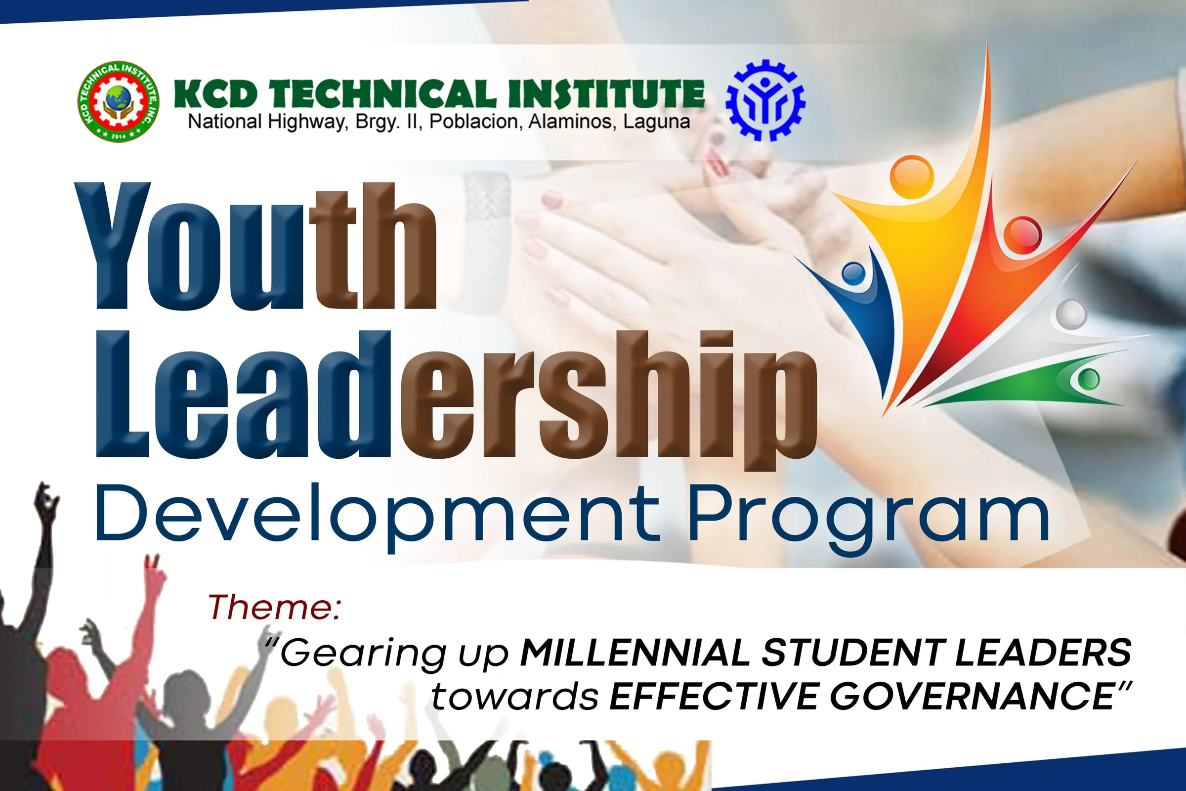 KCD Technical Institute banner for a Youth Leadership Development Program, themed "Gearing up millennial student leaders towards effective governance".