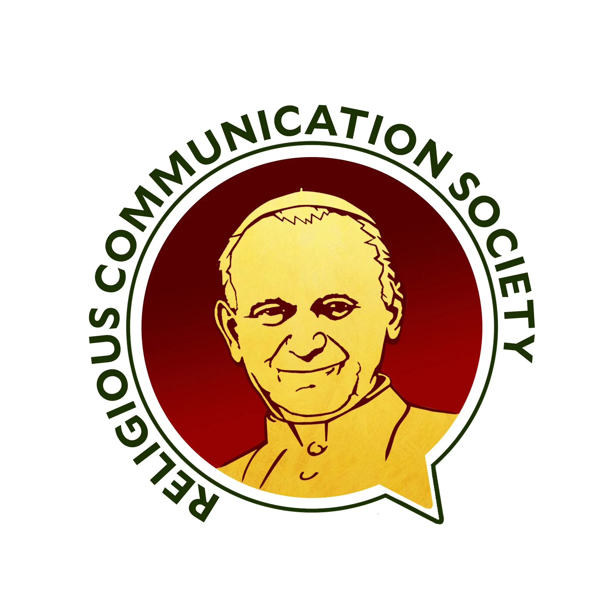 Religious Communication Society logo: an illustrated portrait inside a red circle, with the name curved around it in green.
