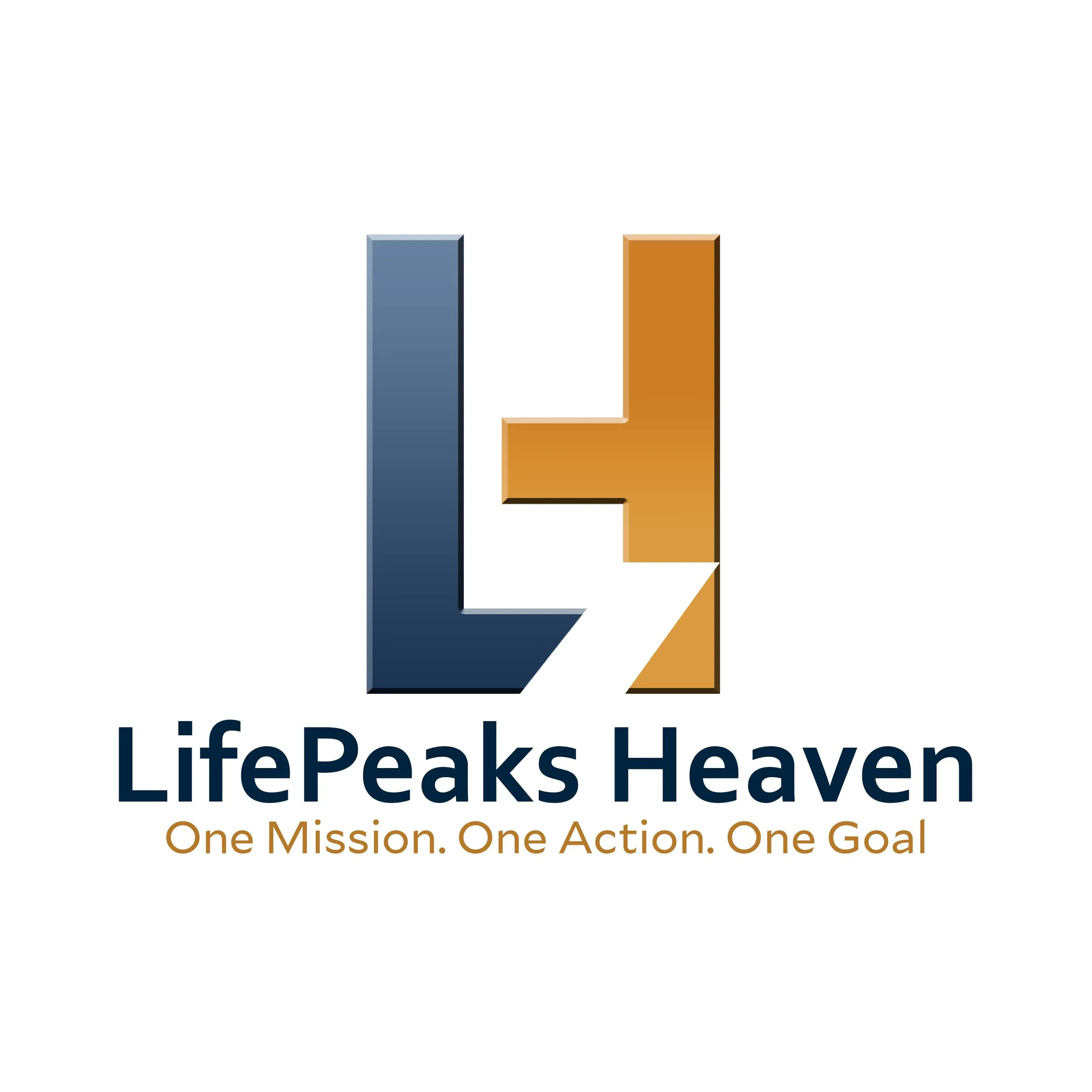 LifePeaks Heaven logo: a blue and orange "LH" monogram above the line "One Mission. One Action. One Goal."