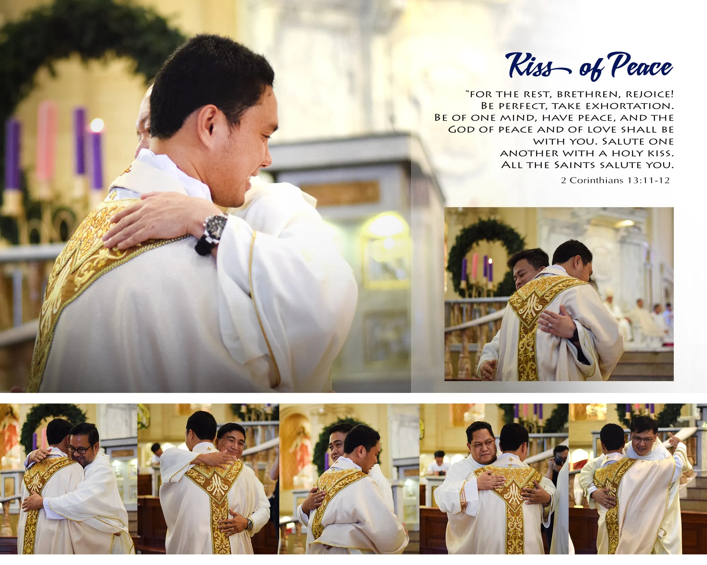 Album spread "Kiss of Peace", showing the newly ordained priests embracing the clergy.