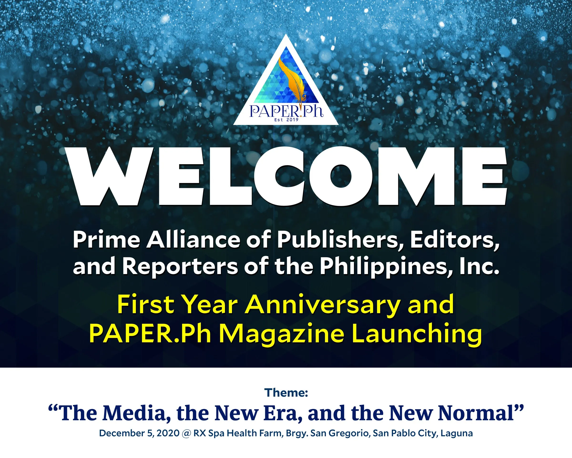 Welcome tarpaulin for PAPER.Ph's first anniversary and magazine launch, themed "The Media, the New Era, and the New Normal".